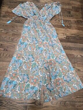 Boemo Women’s Large Floral Paisley Wide Leg Tassel Detail Boho Festival Jumpsuit